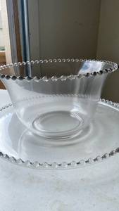lot 2418 image: Candlewick beaded glass punch bowl, tray and glasses, in box