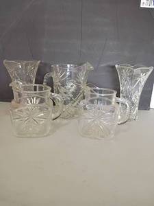 lot 2434 image: Prescut Depression Glass Star of David  2 Vases and 3 Pitchers