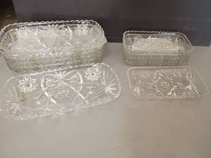 lot 2440 image: Prescut Depression Glass Star of David  Oval Serving Platters.