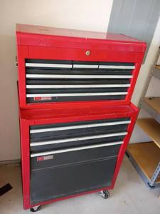 lot 2450 image: Craftsman Tool Box.  2pcs. 9 Drawers some have contents.   46 x 27 x 19