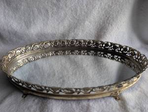 lot 1006 image: Ornate Brass Mirrored Vanity Tray with Floral Border