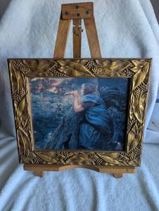 lot 2010 image: Wooden Table Easel with Ornate Gilt Frame and Watercolor Print