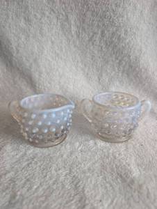 lot 3009 image: Opalescent Hobnail Glass Sugar and Creamer Set - 2 ct