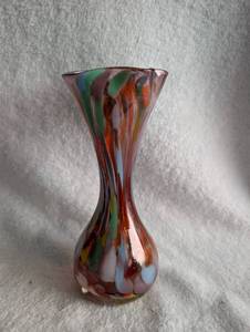 lot 3015 image: Hand Blown Art Glass Vase with Multi-Color Swirl Pattern