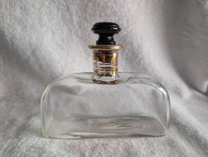 lot 3512 image: Clear Glass Perfume Bottle with Black Gold Stopper