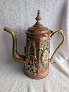 Ornate Copper and Brass Dragon Coffee Pot with Decorative Handle