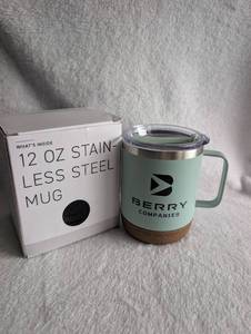 lot 4016 image: Berry Companies 12 oz Stainless Steel Thermal Mug with Cork Base