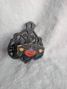 lot 4503 image: Cast Iron Match Holder with Hand Painted Floral Design