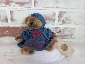 lot 5029 image: Russ Berrie Teddy Bear in Denim Dress with Hat
