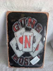 lot 5602 image: Guns N Roses Metal Sign with Playing Cards Design