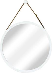 lot 4508 image: NIKKY HOME Round Wall Mirror, Bamboo Frame, Leather, White 17.72