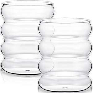lot 4521 image: Cunhill 2 Pcs Wave Glass Cup 10 oz Ribbed Bubble Drink Glassware