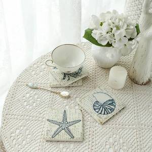 lot 4541 image: Beach Coasters Set of 4 - Nautical Resin, Square Cork Base