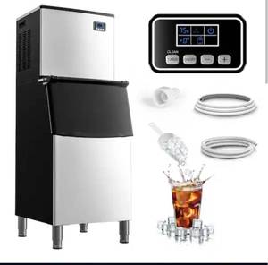 lot 15902 image: SIMZLIFE 23 in. 400 lb.24H Full Size Cubes Freestanding Ice Maker in Silver, Auto-Cleaning and Programmable Ice-Making - Retail $1,799