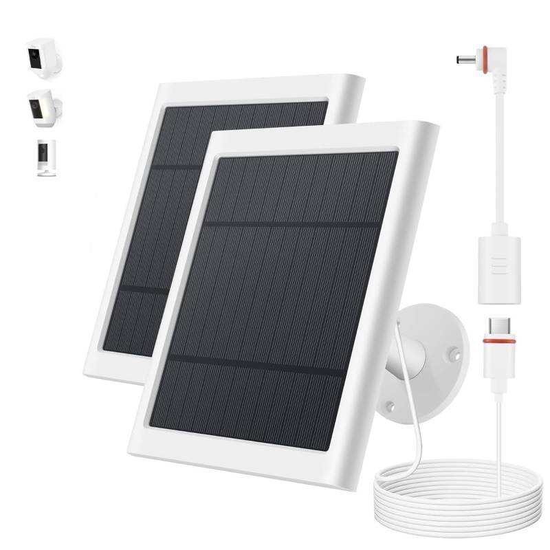 lot 33258 image: Solar Panel for Ring Camera, 2 Pack 4W Solar Charger Compatible with Rings Spotlight &All-New Stick Up Outdoor Cam Battery, 10ft Long Cable with USB-C to Ring Barrel Plug Adapter