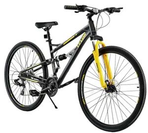 lot 14124 image: Adult Mountain Bike 29 in. MTB with Full Dual Suspension 24-Speeds Twist Shifting Comfort Saddle Dual Disc Brakes - Retail $345