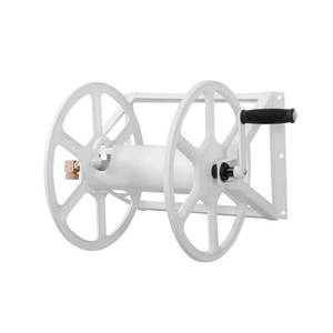 lot 15919 image: Hampton Bay Heavy Duty Wall Mount Hose Reel, White (21.8W x 15H x 17.6D) - Retail $129