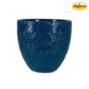lot 15924 image: Aurelia Large Blue Pantina Decorative High-Density Resin Planter (15L x 15W x 14.2H) 1.5 Gallon
