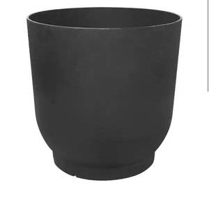lot 15925 image: Vigoro Esmerelda Large Black Rubber Self-Watering Round Planter with Drainage Holes (19.5 in. L x 19.5 in. W x 20 in. H) - Retail $59