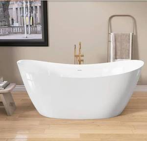 lot 33601 image: High Quality Free Standing Bathtub GE319R-55W 56in x 28in (See Photo #3) - Retail $733
