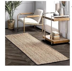 lot 35677 image: 26x10 Rigo Jute Hand Woven Area Rug, Natural, Solid Farmhouse Design, Natural Fiber, For Bedroom, Living Room, Dining Room, Hallway, Office, Kitchen, Entryway - Retail $122