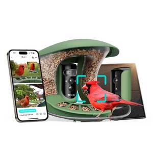 lot 15936 image: Birdfy 2 Smart Bird Feeder with Camera, AI Identifies Bird Species, 2K Dual-Lens  Side HD Camera for Live Streaming & Feeding View, Solar-Powered Backyard Birdwatching Gift Present - Retail $330