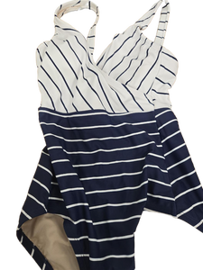 lot 38112 image: Kona Sol Navy Blue and White Striped One-Piece Swimsuit Size Small