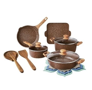 lot 35674 image: The Pioneer Woman Prairie Signature 14-Piece Cast Aluminum Cookware Set, Brown - Retail $119