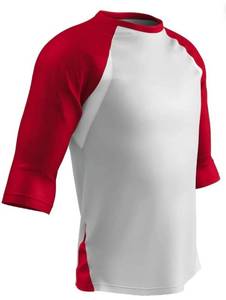 lot 38099 image: Complete Game 34 Sleeve Baseball Shirt- Youth Medium, White with Scarlet Sleeves (Stained -See Pic #5)