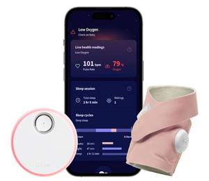 lot 38105 image: Owlet Dream Sock Smart Wearable Baby Monitor, Infant SpO2 Monitor Tracks Heart Rate & Oxygen - Parents Receive Alerts, Sleep & Health Insights via App - Dusty Rose