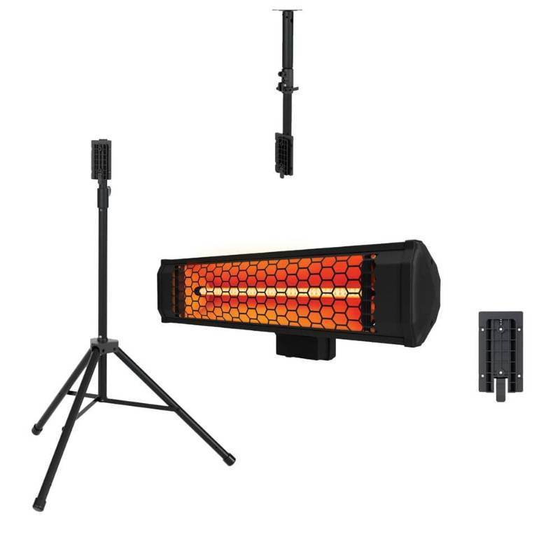 lot 2883 image: Tradesman 1500-Watt Electric IndoorOutdoor Quartz Infrared Portable Space Heater wTripod Wall and Ceiling Mount, Black (Not Working) - Retail $159