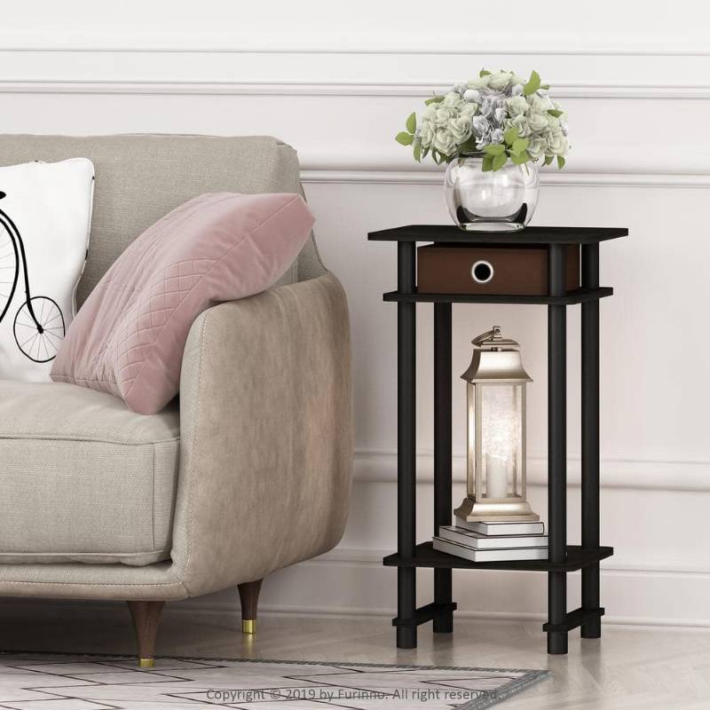 lot 6603 image: Furinno Turn-N-Tube Tall End Table with Bin EspressoBrown