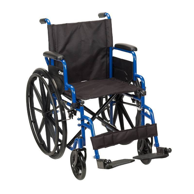 lot 2837 image: Drive Medical Blue Streak Lightweight Wheelchair - Portable Folding Mobility Aid - Swing-Away Footrests - Desk Arms - Durable Steel Frame - Easy Transport & Storage - 16-Inch Seat - Retail $140