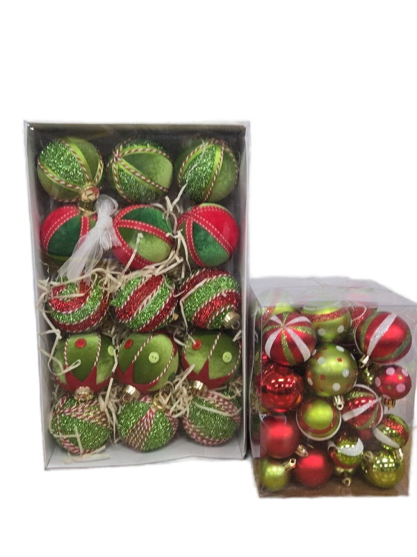 lot 7128 image: Red and Green Christmas Ball Ornament Collection
