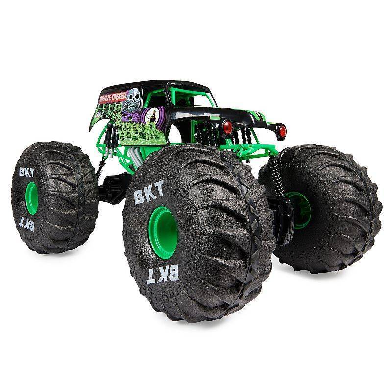 lot 33296 image: Monster Jam Mega Grave Digger All-Terrain Remote Control Monster Truck  16 Scale (WHEEL BROKEN OFF) - Retail $87