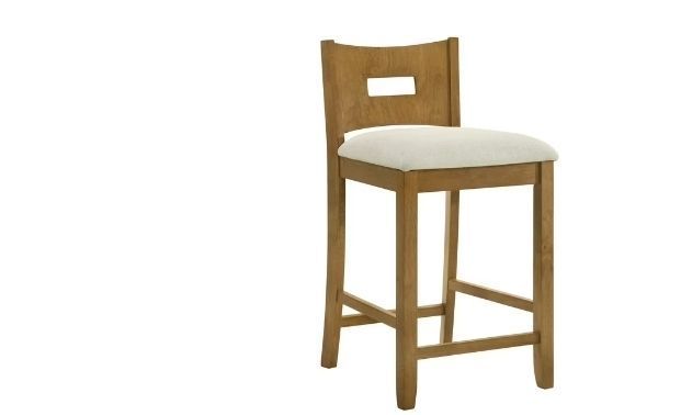 lot 35088 image: Armen living Ren 30 in. Amber Glow Bar Height Rubberwood Barstool with Ivory Fabric Seat
