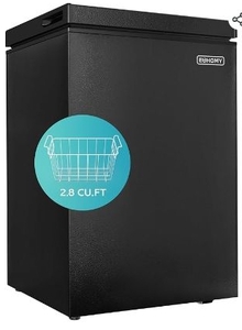 lot 35663 image: 2.8 Cu.Ft Chest Freezer with Removable Basket, Small Deep Freezer Adjustable 7 Thermostat, Quiet Mini Freezer with Top Door, Energy Saving for ApartmentGarageBasementDormHome,Black - Retail $179