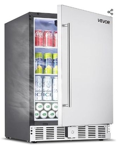 VEVOR 24-Inch Outdoor Beverage Refrigerator, 150 QT Built-in Drink Fridge, 0.56 kWh/Day Energy-Efficient Cooler with 304 Stainless Steel Door, Holds 180 Cans for Outdoor Kitchen, Home Bar, Patio - Retail: $650