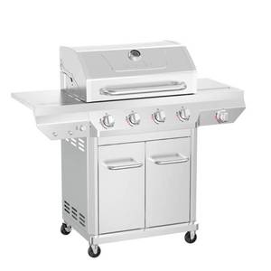 lot 35665 image: 4 Burner Stainless Steel Propane Gas Grill with Side Burner - Retail $399
