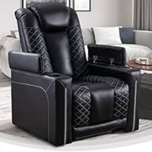 lot 35688 image: Power Recliner Chairs  and Cup Holders, Breathable Faux Leather Home Theater Seating Recliner - Retail $700