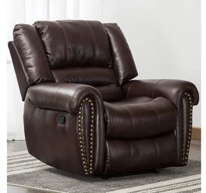 lot 35691 image: Leather Recliner Chair, Classic and Traditional Manual Recliner Chair - Retail $719