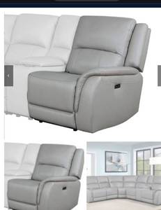 lot 35694 image: Alexandria Right-Arm-Facing Leather Recliner with Power Footrest, Stone