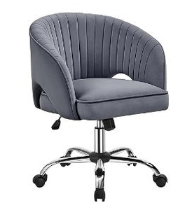 lot 35698 image: Yaheetech Home Office Chair Velvet Desk Chair, Upholstered Modern Swivel Chair with Tufted Barrel Back, Rolling Wheels for Office, Study, Vanity, Bedroom Dark Gray - Retail $65