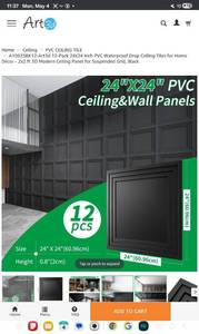 lot 35700 image: A10925BK12-Art3d 12-Pack 24x24 Inch PVC Waterproof Drop Ceiling Tiles for Home Decor - Retail $69