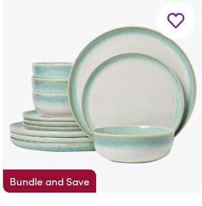 lot 35702 image: ALOFMO Moss Edge 12 Piece Stoneware Dinnerware Set - Retail $69