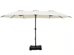 lot 35710 image: 15 ft. Market Patio Umbrella 2-Side in Blue With Base and Sandbags - Retail $179