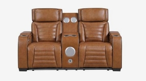 Homelegance Cyber Leather Power Double Reclining Loveseat with Center Console, LED Lighting, Speakers & Air Massage, Brown - Retail: $1,758