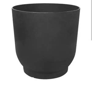 lot 15944 image: Vigoro Esmerelda Large Black Rubber Self-Watering Round Planter with Drainage Holes (19.5 in. L x 19.5 in. W x 20 in. H) - Retail $54