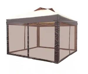 lot 15946 image: Hampton Bay Stockton 11 ft. x 11 ft. Brown Outdoor Patio Pop-Up Canopy with Netting - Retail $199