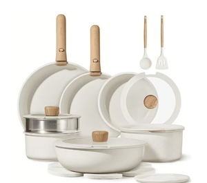 lot 35697 image: Carote 21 Piece Nonstick Cookware Set with Detachable Handles, (PINK) - Retail $89